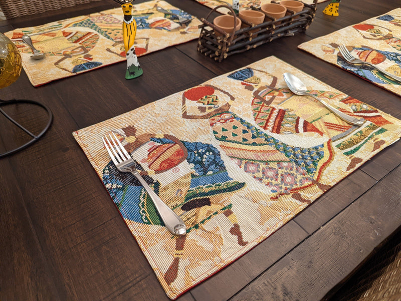 DaDa Bedding Set of 4-Pieces Dancing Women African Kwanzaa Tapestry Dining Table Placemats 13” x 19” (18117) - DaDa Bedding Collection
