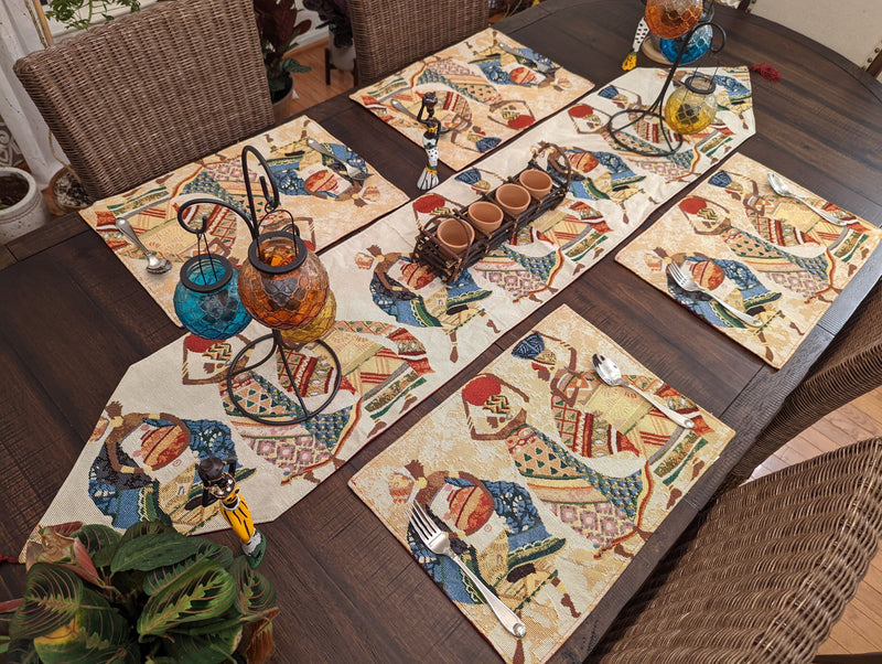 DaDa Bedding Set of 4-Pieces Dancing Women African Kwanzaa Tapestry Dining Table Placemats 13” x 19” (18117) - DaDa Bedding Collection