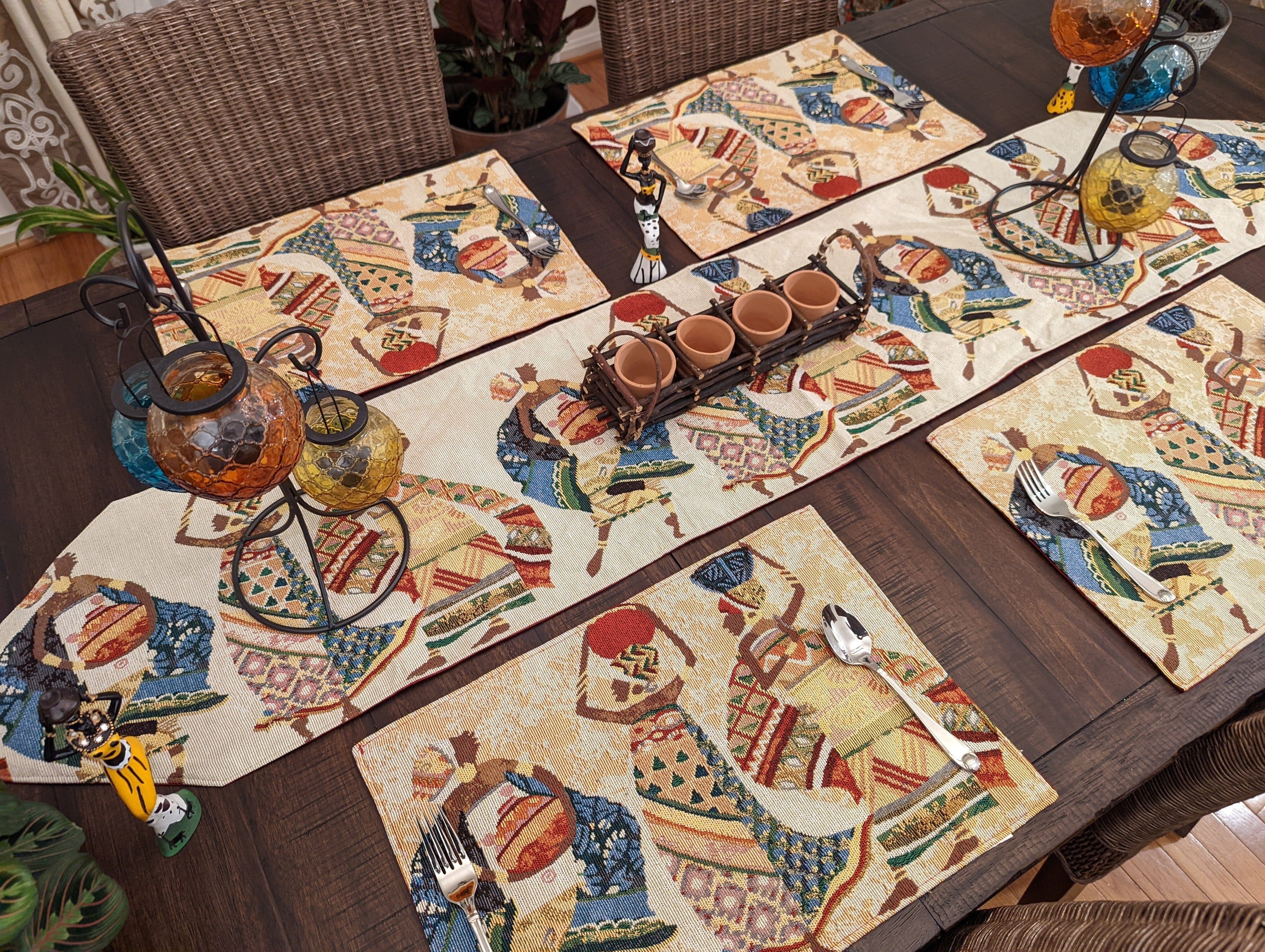 DaDa Bedding Dancing Women African Dreams Elegant Woven Tapestry Dining Table Runner (18117) - DaDa Bedding Collection