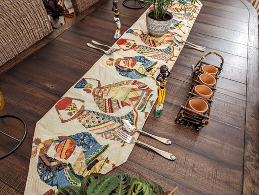 DaDa Bedding Dancing Women African Dreams Elegant Woven Tapestry Dining Table Runner (18117) - DaDa Bedding Collection