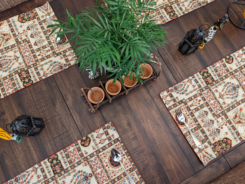 DaDalogy Bedding Set of 4-Pieces Light White Mughal Floral Botanical Cottage Fleur Tapestry Placemats 13” x 19” (18196) - DaDa Bedding Collection