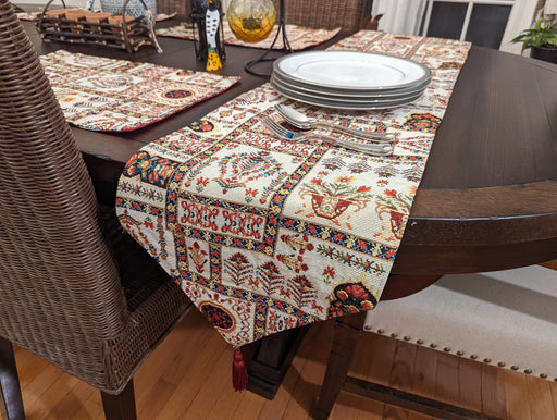 DaDalogy Bedding Cottage Mughal Floral Woven Tapestry Table Runner, Light Fleur White Botanical Vintage (18196) - DaDa Bedding Collection