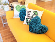DaDa Bedding Hand-Made Lucky Irish Teal Green Faux Fur Heart Shaped Throw Pillow - 16” x 14” - DaDa Bedding Collection