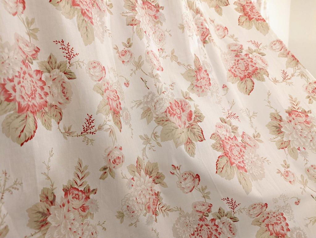 DaDa Bedding Set of 2-Pieces Hint of Mint Dainty Floral Pink Roses Cottage Sheer Window Panel Curtains (JHW3036) - DaDa Bedding Collection