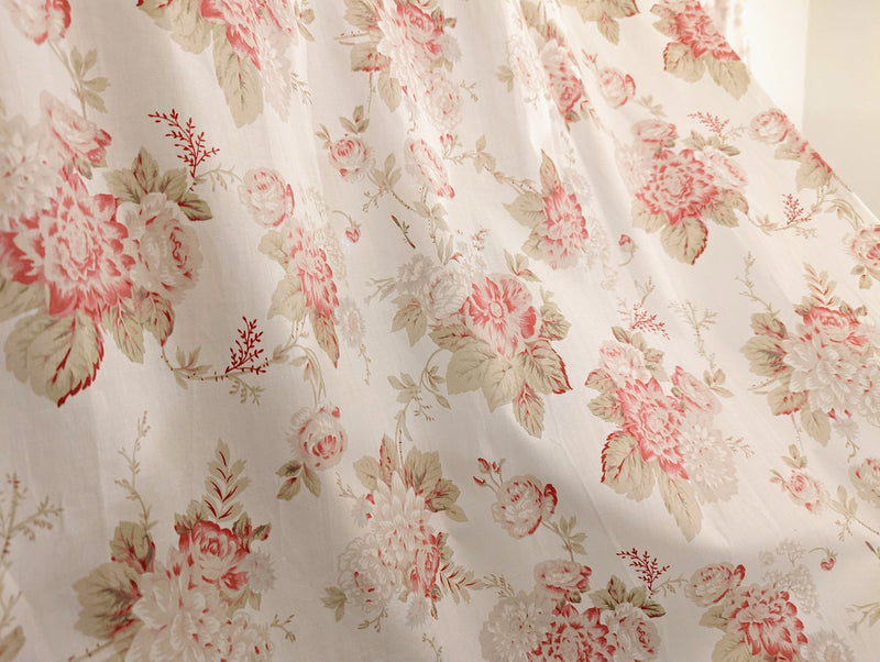 DaDa Bedding Set of 2-Pieces Hint of Mint Dainty Floral Pink Roses Cottage Sheer Window Panel Curtains (JHW3036) - DaDa Bedding Collection