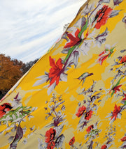 DaDa Bedding Set of 2 Radiant Sunshine Yellow Floral Window Curtain Panels - Natural Semi Sheer Hummingbirds Farmhouse Red Flowers Straight Tailored Edge - DaDa Bedding Collection