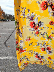 DaDa Bedding Set of 2 Radiant Sunshine Yellow Floral Window Curtain Panels - Natural Semi Sheer Hummingbirds Farmhouse Red Flowers Straight Tailored Edge - DaDa Bedding Collection