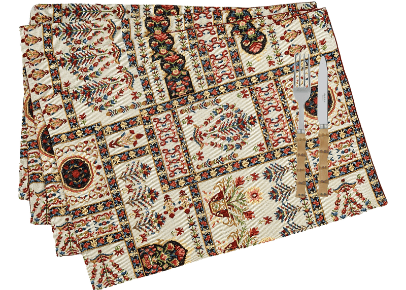 DaDalogy Bedding Set of 4-Pieces Light White Mughal Floral Botanical Cottage Fleur Tapestry Placemats 13” x 19” (18196) - DaDa Bedding Collection