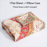 DaDa Bedding Botanical Cranberry Sage Chevron Floral Flat Bed Sheet w/ Pillowcases (JHW-924-Flat) - DaDa Bedding Collection