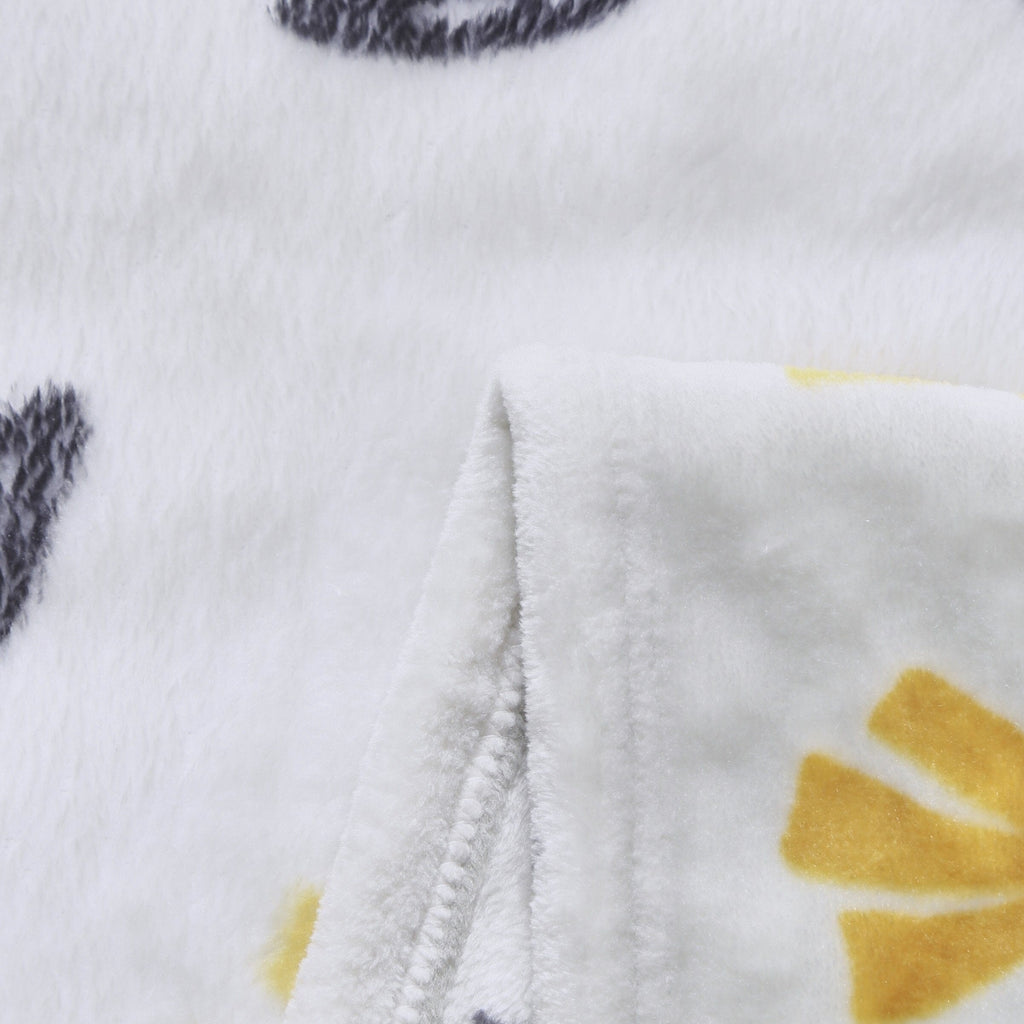 DaDa Bedding Soft Lightweight Fleece Throw Blanket, Yellow Fleur Floral Golden Orange Silver/Grey Background (XY1011) - DaDa Bedding Collection