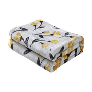 DaDa Bedding Soft Lightweight Fleece Throw Blanket, Yellow Fleur Floral Golden Orange Silver/Grey Background (XY1011) - DaDa Bedding Collection