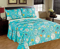 Blue floral butterfly cotton flat sheet set for colorful spring bedding