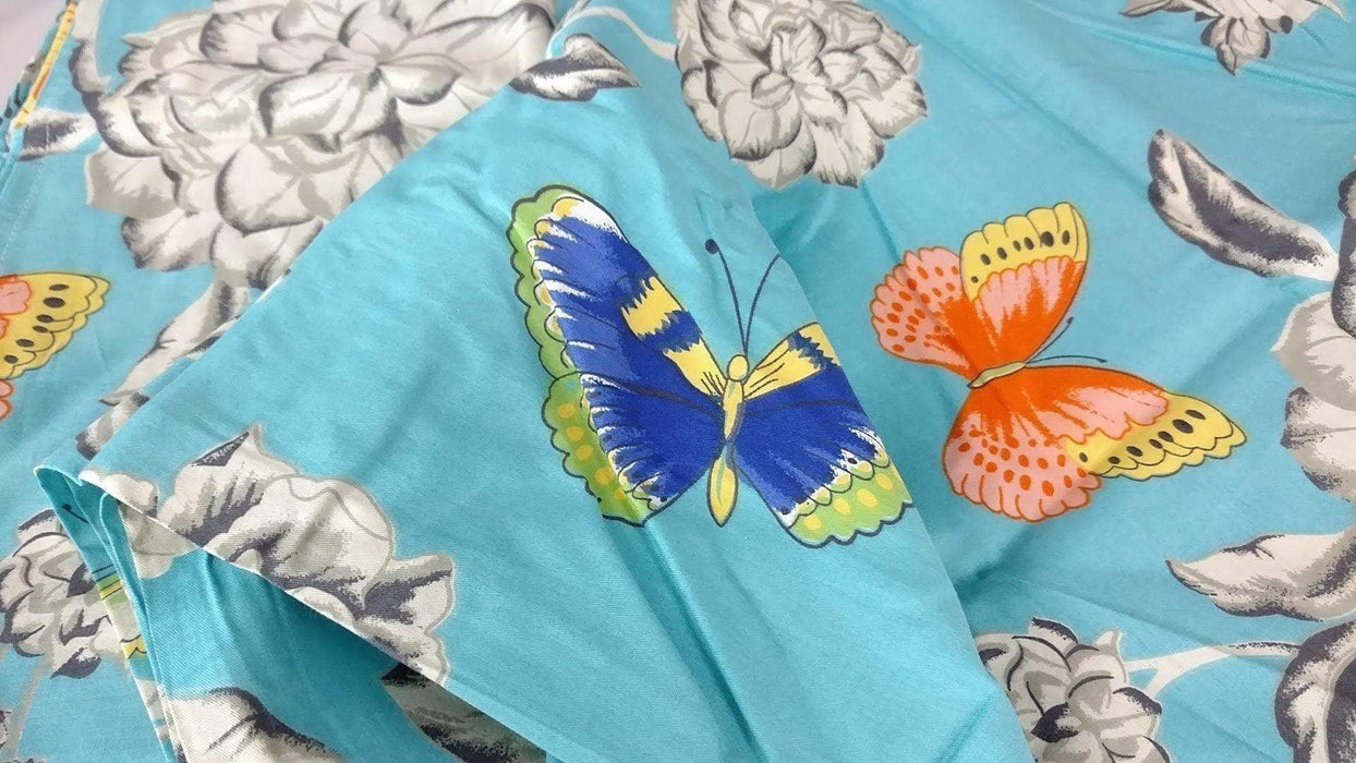 Bed Sheet - Tache 2-3 PC Cotton Butterfly Wonderland Blue Floral Colorful Girly Flat Sheet Set - DaDa Bedding Collection