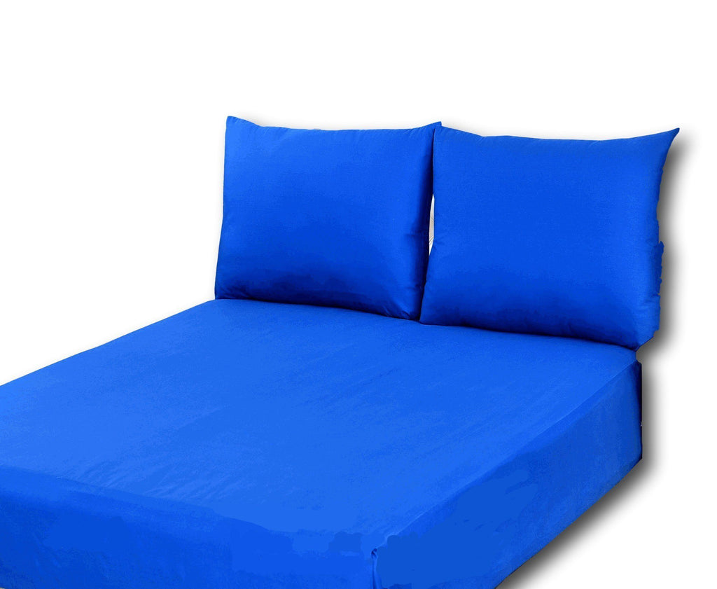 Tache 2 to 3 PC Cotton Solid Deep Blue Bed Sheet set (Fitted Sheet) - DaDa Bedding Collection