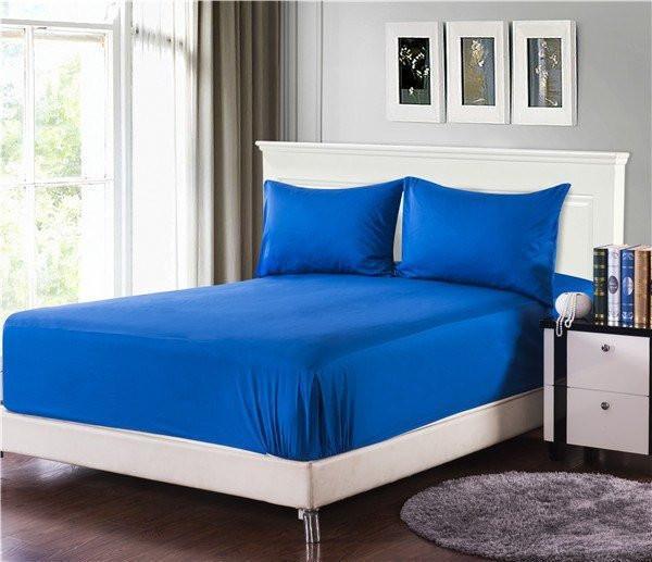 Bed Sheet - Tache 2 to 3 PC Cotton Solid Deep Blue Bed Sheet set (Fitted Sheet) - DaDa Bedding Collection