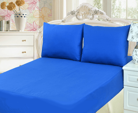 Bed Sheet - Tache 2 to 3 PC Cotton Solid Deep Blue Bed Sheet set (Fitted Sheet) - DaDa Bedding Collection