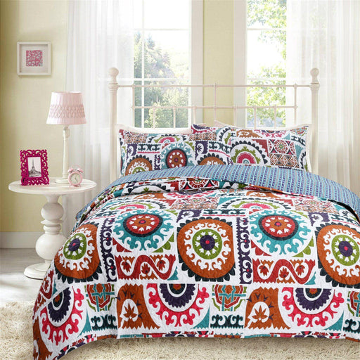 BEDSPREAD - DaDa Bedding Bohemian Floral Wildfire Gardens Colorful Quilted Coverlet Bedspread Set (SD3553) - DaDa Bedding Collection