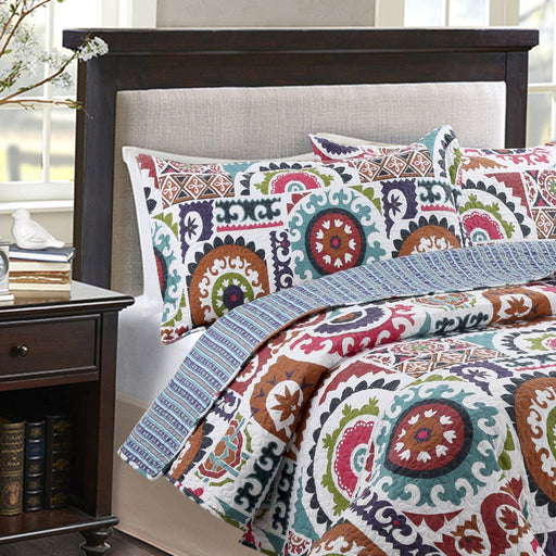 BEDSPREAD - DaDa Bedding Bohemian Floral Wildfire Gardens Colorful Quilted Coverlet Bedspread Set (SD3553) - DaDa Bedding Collection