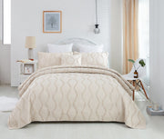 DaDa Bedding Soft Charming French Country Ruffles Quilted Cotton Bedspread Set - Ivory Cream Tan (JHW873) - DaDa Bedding Collection