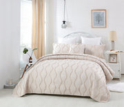 DaDa Bedding Soft Charming French Country Ruffles Quilted Cotton Bedspread Set - Ivory Cream Tan (JHW873) - DaDa Bedding Collection