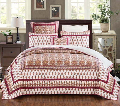 BEDSPREAD - DaDa Bedding Bohemian Moroccan Tear Drop Rubies Paisley Cotton Bedspread Set (JHW-653) - DaDa Bedding Collection