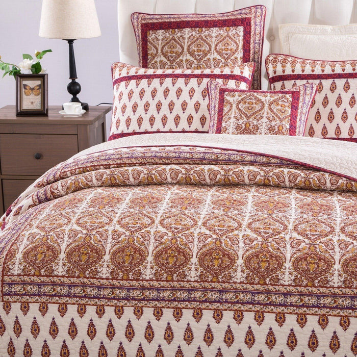 DaDa Bedding Bohemian Moroccan Tear Drop Rubies Paisley Cotton Bedspread Set (JHW-653) - DaDa Bedding Collection