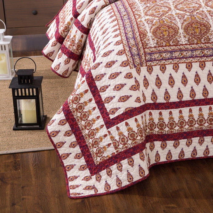 DaDa Bedding Bohemian Moroccan Tear Drop Rubies Paisley Cotton Bedspread Set (JHW-653) - DaDa Bedding Collection