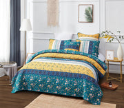 DaDa Bedding Bohemian Patchwork Bed of Wild Flowers Floral Gardenia Green Bedspread Set (JHW-886) - DaDa Bedding Collection