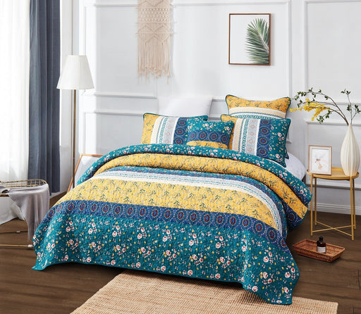 Bedspread - DaDa Bedding Bohemian Patchwork Bed of Wild Flowers Floral Garden Bedspread Set (JHW-886) - DaDa Bedding Collection