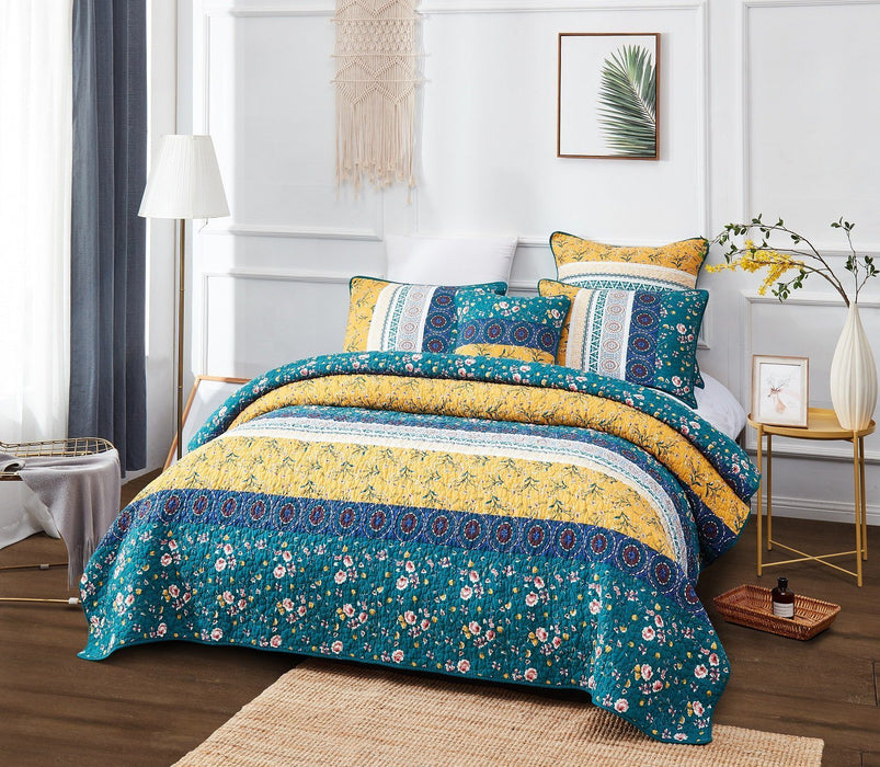 Dada Bedding Bohemian Patchwork Bed of Wild Flowers Floral Gardenia Green Bedspread Set (jhw-886), Size: Twin