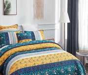 DaDa Bedding Bohemian Patchwork Bed of Wild Flowers Floral Gardenia Green Bedspread Set (JHW-886) - DaDa Bedding Collection