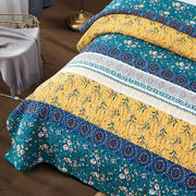 DaDa Bedding Bohemian Patchwork Bed of Wild Flowers Floral Gardenia Green Bedspread Set (JHW-886) - DaDa Bedding Collection