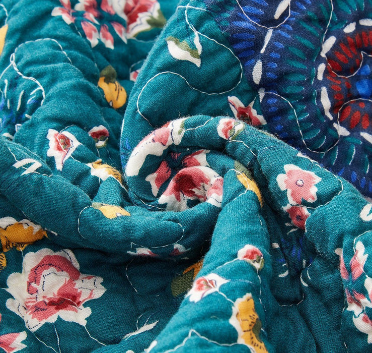 DaDa Bedding Bohemian Patchwork Bed of Wild Flowers Floral Gardenia Green Bedspread Set (JHW-886) - DaDa Bedding Collection