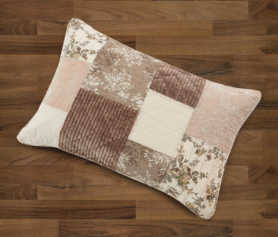DaDa Bedding Dusty Rose Taupe Beige Brown Floral Cottage Patchwork Quilted Bedspread Set (JHW-866) - DaDa Bedding Collection