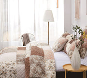 DaDa Bedding Dusty Rose Taupe Beige Brown Floral Cottage Patchwork Quilted Bedspread Set (JHW-866) - DaDa Bedding Collection