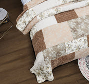 DaDa Bedding Dusty Rose Taupe Beige Brown Floral Cottage Patchwork Quilted Bedspread Set (JHW-866) - DaDa Bedding Collection