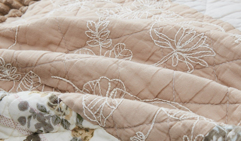 DaDa Bedding Dusty Rose Taupe Beige Brown Floral Cottage Patchwork Quilted Bedspread Set (JHW-866) - DaDa Bedding Collection