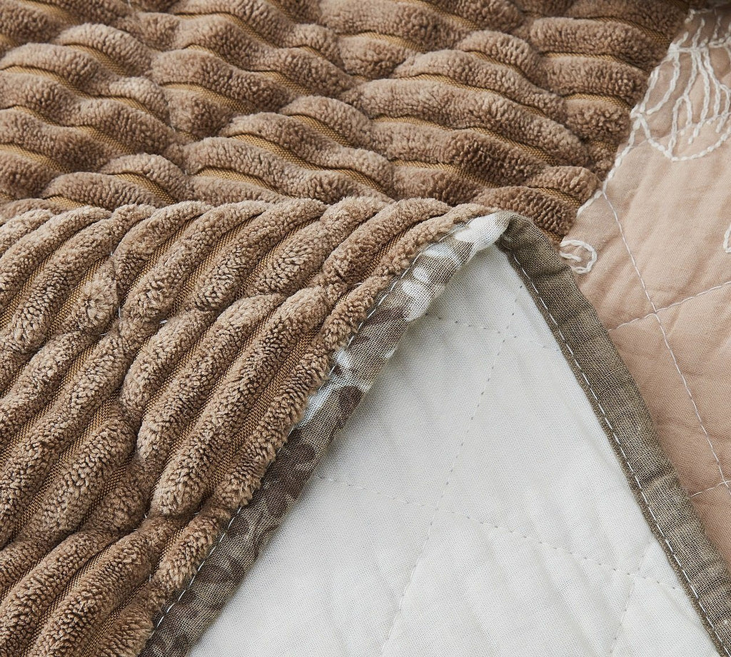 DaDa Bedding Dusty Rose Taupe Beige Brown Floral Cottage Patchwork Quilted Bedspread Set (JHW-866) - DaDa Bedding Collection