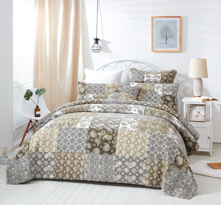 Bedspread - DaDa Bedding Bohemian Patchwork Moroccan Paisley Dreams Bedspread Set, Olive Green (JHW-885) - DaDa Bedding Collection