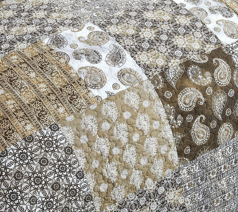 DaDa Bedding Bohemian Olive Brown Moroccan Paisley Floral Filigree Patchwork Cotton Bedspread Set (JHW-885) - DaDa Bedding Collection