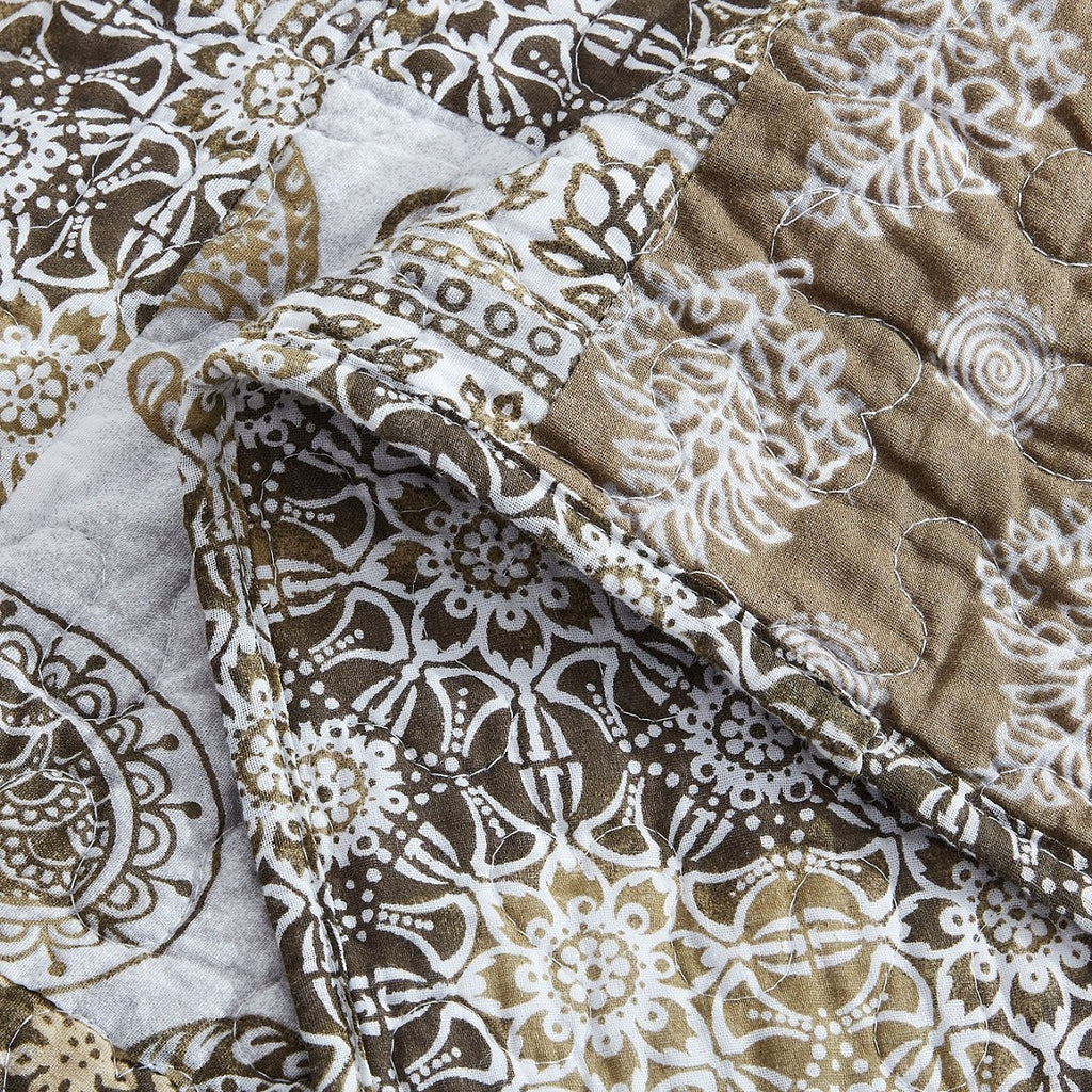 DaDa Bedding Bohemian Olive Brown Moroccan Paisley Floral Filigree Patchwork Cotton Bedspread Set (JHW-885) - DaDa Bedding Collection