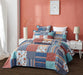 DaDa Bedding Bohemian Vibes Mediterranean Blue Floral Patchwork Quilted Bedspread Set  (JHW878) - DaDa Bedding Collection