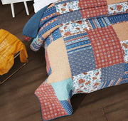 DaDa Bedding Bohemian Vibes Mediterranean Blue Floral Patchwork Quilted Bedspread Set  (JHW878) - DaDa Bedding Collection