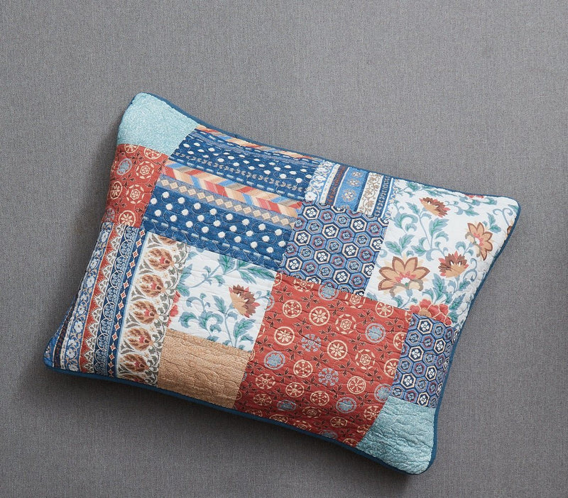 DaDa Bedding Bohemian Vibes Mediterranean Blue Floral Patchwork Quilted Bedspread Set  (JHW878) - DaDa Bedding Collection