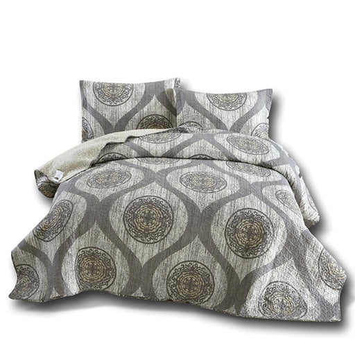 BEDSPREAD - DaDa Bedding Classical Grey Mosaic Medallion Reversible Quilted Coverlet Bedspread Set (SD16299) - DaDa Bedding Collection