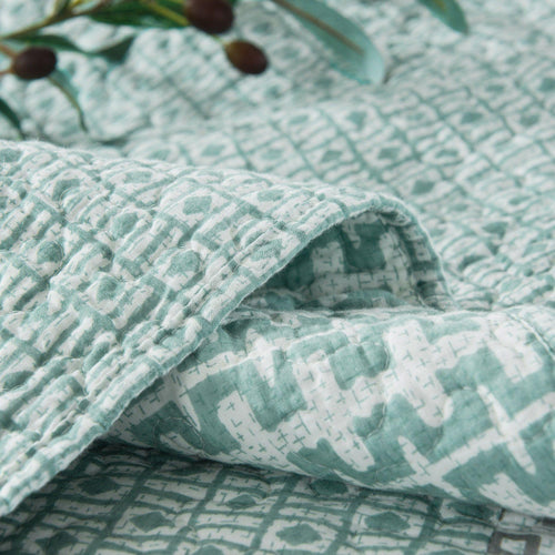 DaDa Bedding Contemporary Mint Green Grey Geometric Cotton Quilted Bedspread Set (JHW-804) - DaDa Bedding Collection
