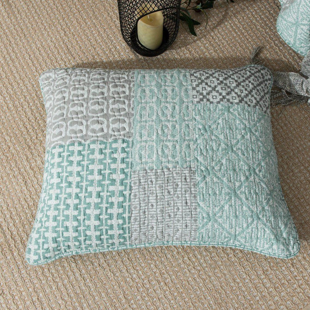 DaDa Bedding Contemporary Mint Green Grey Geometric Cotton Quilted Bedspread Set (JHW-804) - DaDa Bedding Collection