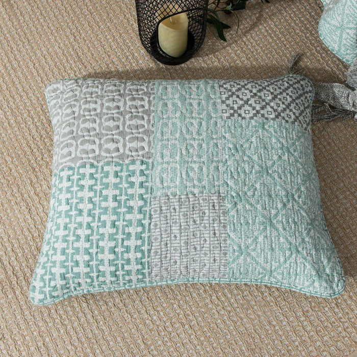 DaDa Bedding Contemporary Mint Green Grey Geometric Cotton Quilted Bedspread Set (JHW-804) - DaDa Bedding Collection