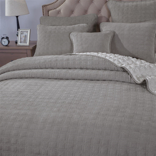 DaDa Bedding Corduroy Sherpa Backside Soft Grey Square Quilted Bedspread Set (JHW858) - DaDa Bedding Collection