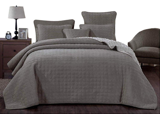 DaDa Bedding Corduroy Sherpa Backside Soft Grey Square Quilted Bedspread Set (JHW858) - DaDa Bedding Collection
